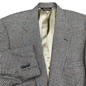 Brooks Brothers Blazer Men‎ 44L Blue Red Houndstooth Plaid Tweed Jacket USA VTG